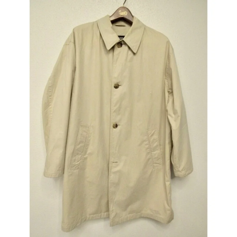 Hugo Boss Men's Beige 100% Cotton Solid Single Brest Trench Coat 44R